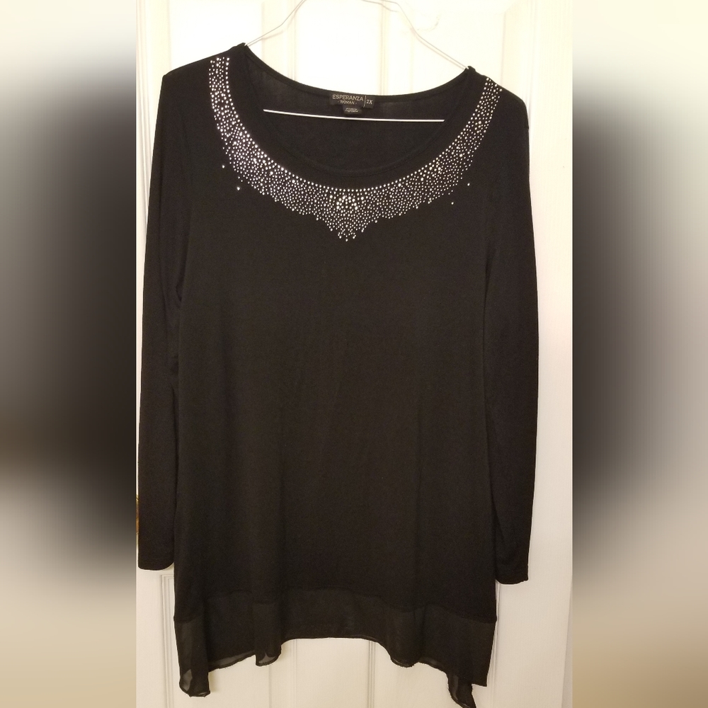 Esperanza Women's Rhinestone Black Blouse